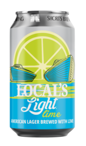 Local's Lime beer can image with illustration of boats at sunset with a lime sun.