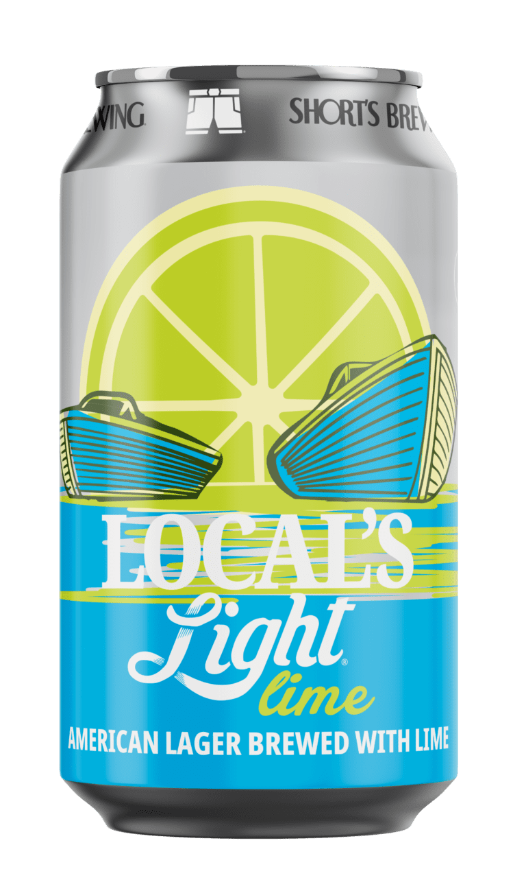 Local's Lime beer can image with illustration of boats at sunset with a lime sun.