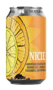 Nicie beer can with illustration of oranges, lemons, and peppercorns