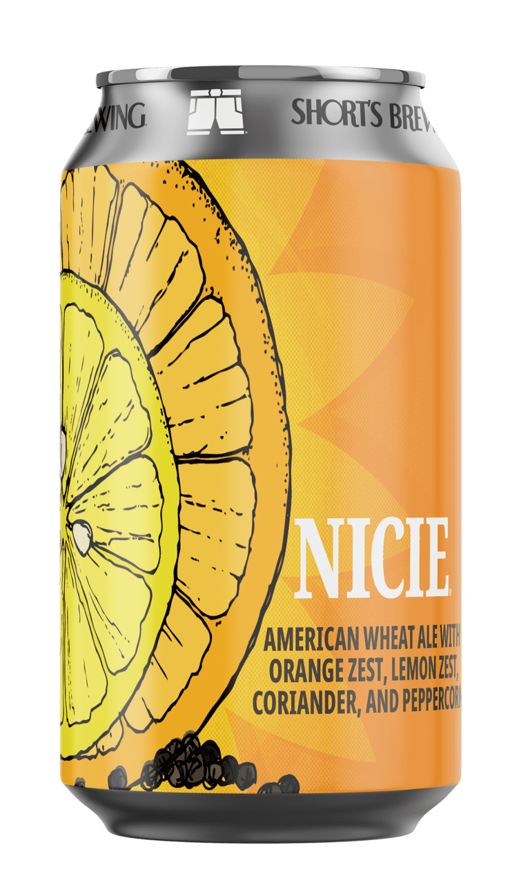 Nicie beer can with illustration of oranges, lemons, and peppercorns