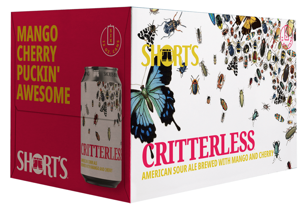 Six pack of beer with illustrations of butterflies, beatles, and other critters.