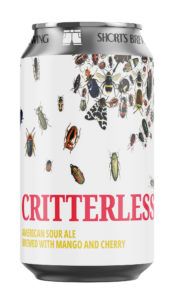 Critterless beer can with illustrations of bugs